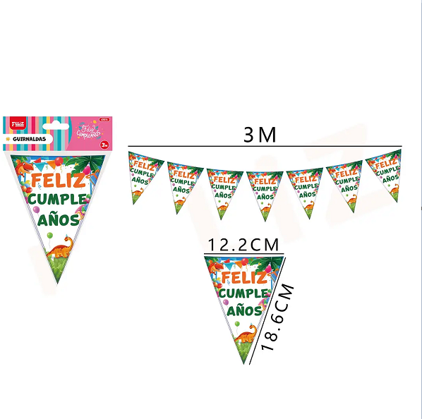 Banderín Feliz Cumpleaños Dinosaurio x 1 Uni.
