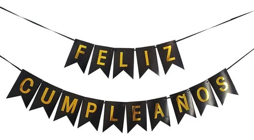 Guirnalda Feliz Cumpleaños Negro/Dorado