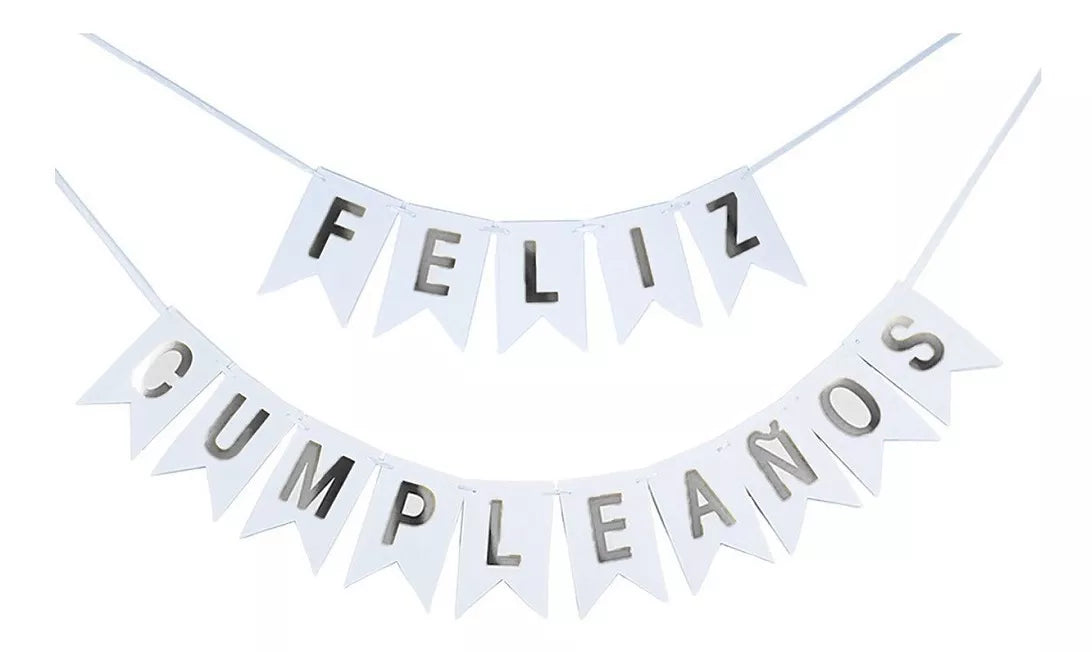 Guirnalda Feliz Cumpleaños Blanco Plateado