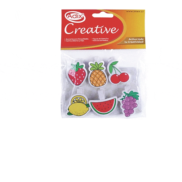 Pinza Madera Fruta 6 Unid Creative