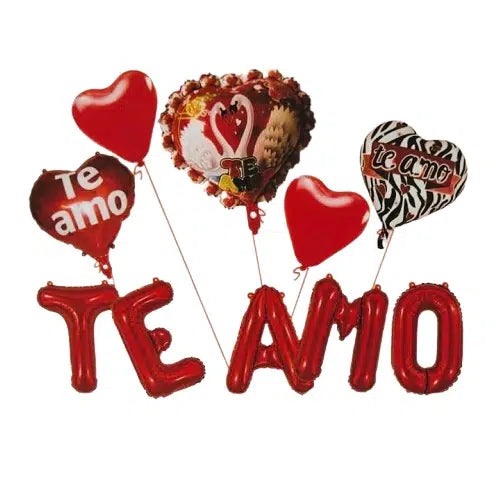 SET 5 GLOBOS FOIL CORAZON + TE AMO ROJO X 1 UNI