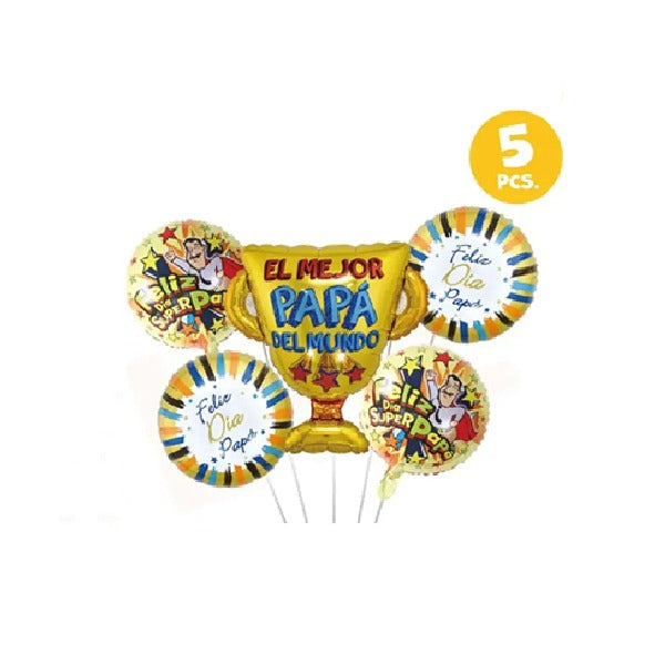 Set 5 Globos Metálicos El Mejor Papá Del Mundo.