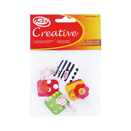 Pinza Madera Animal 4 Unid Creative