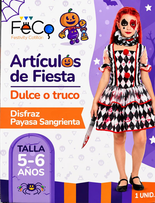 Disfraz Payasa Sangrienta T 5-6 Años