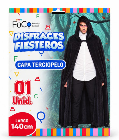 Capa Terciopelo Capucha Negra 140 cm