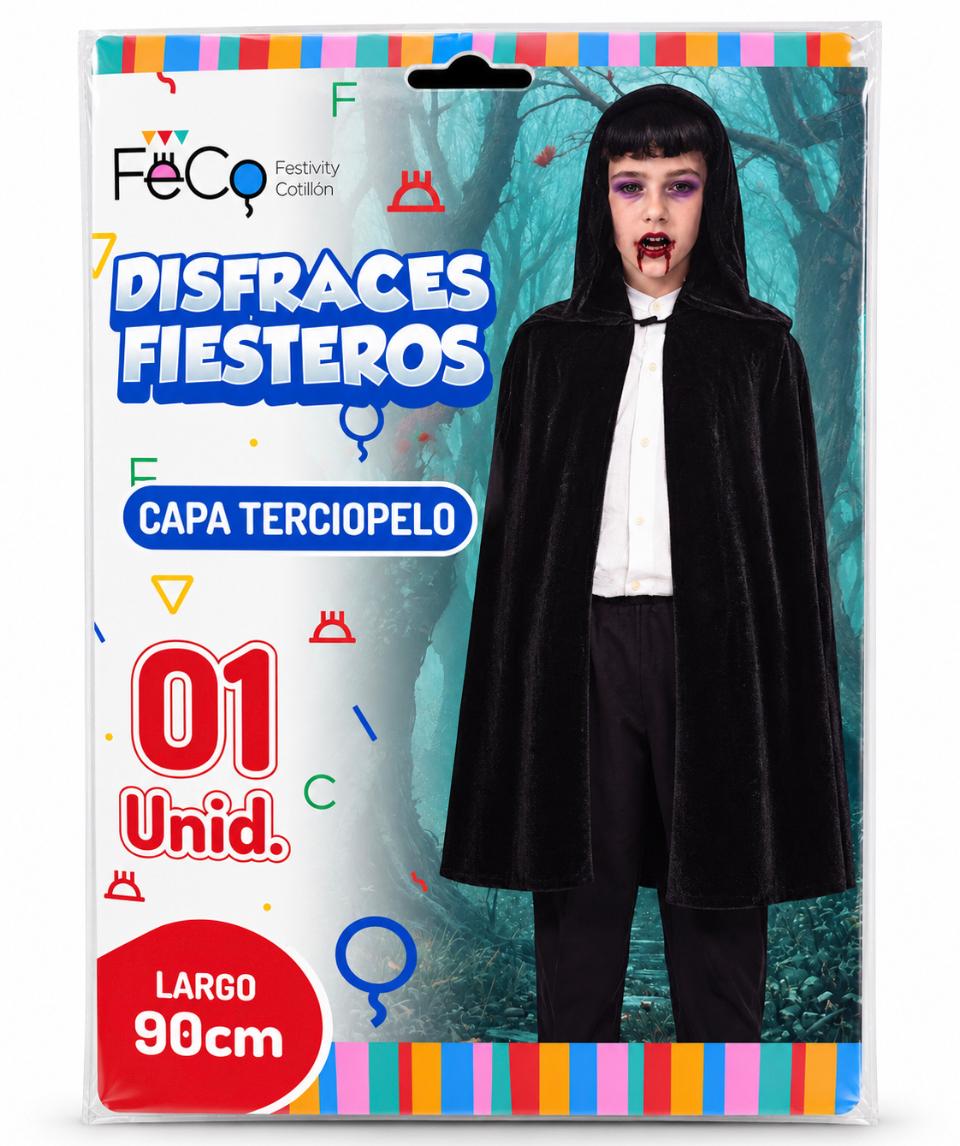 Capa Terciopelo Capucha Negra 90 cm