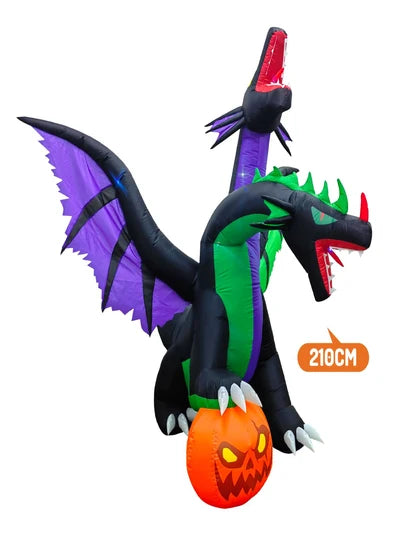 Deco inflable Halloween LED Dragón 2 Cabezas 210 cm