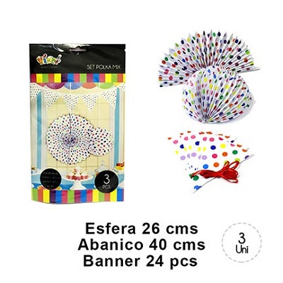 Abanico Polka Mix 3 PCS