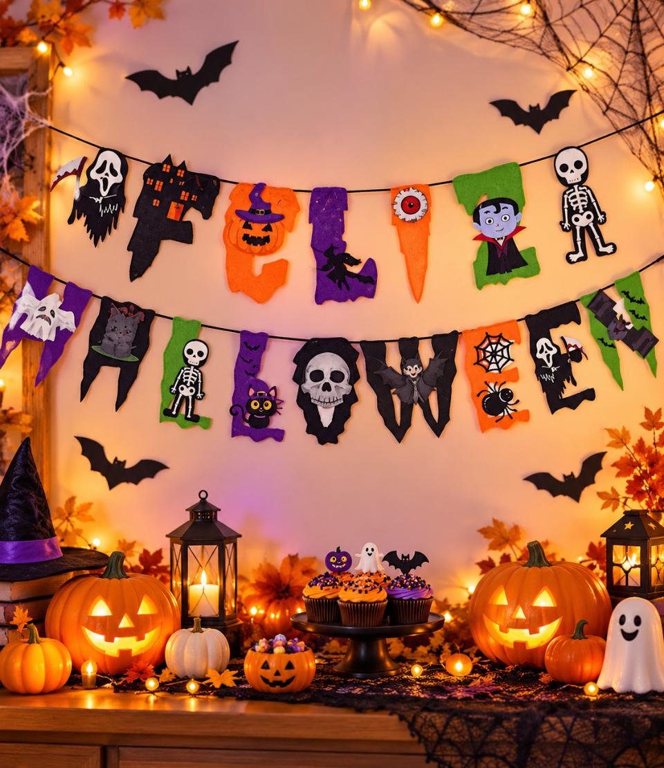 Guirnalda "Feliz Halloween Esqueletos" 2 mts.