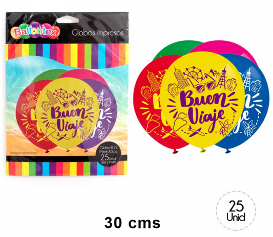Globos Látex 12" Buen Viaje x 25 Uni.
