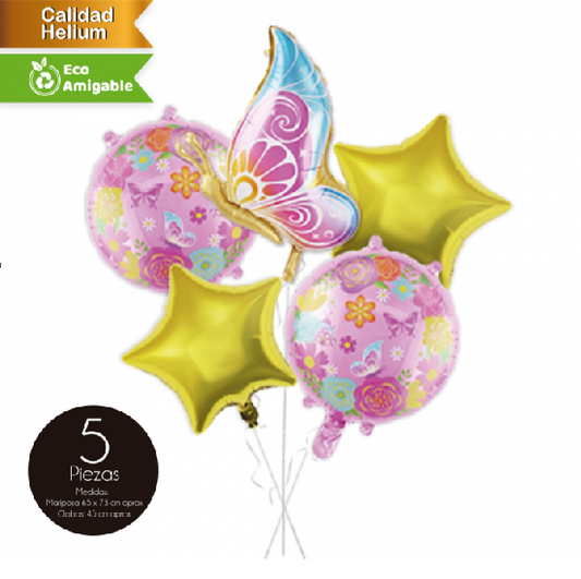 Set Globos Mariposa y Estrellas x 5 Uni.