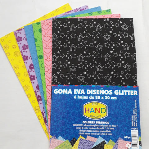 Goma Eva Diseños Glitter 20 X 30 CM 6 Hjs Hand