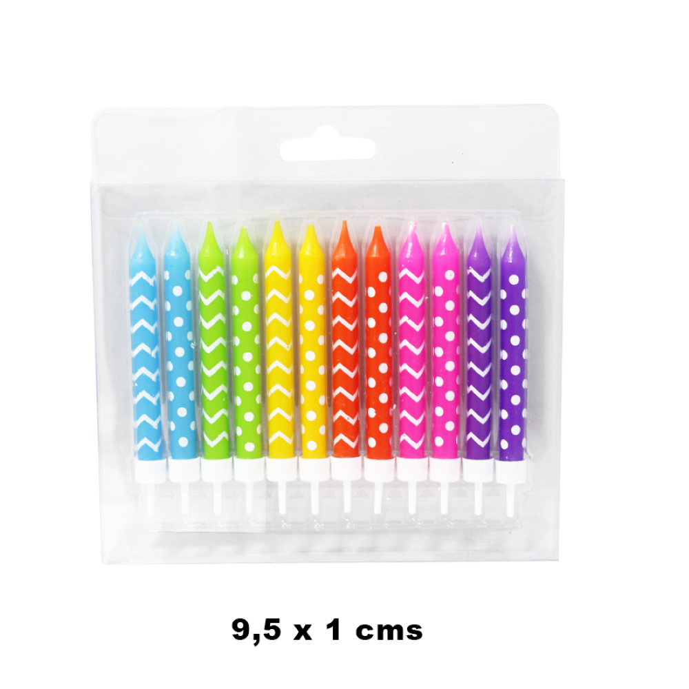 Velas Impresas Ondas y Puntos x 12 u.