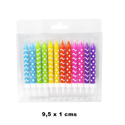 Velas Impresas Ondas y Puntos x 12 u.